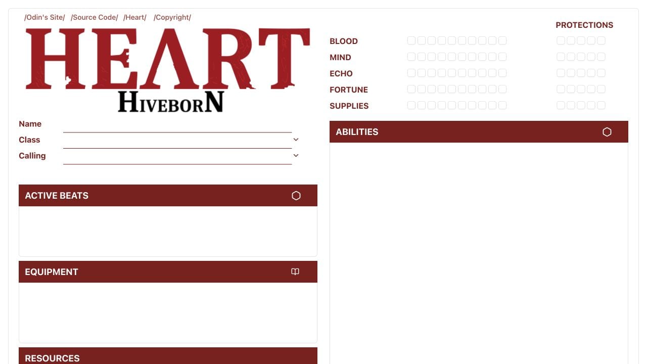 Hiveborn digital character sheet